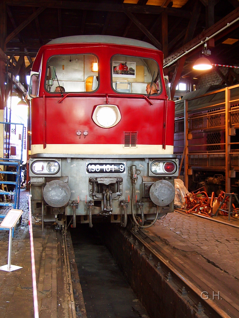 130_101_Halle_005(2).JPG - Die 130 101 im Schuppen am 5. Juli 2009 gehört zu Bestand im DB Museum in Halle. Sie gehörte früher zum Bw Halle P und dabei zur Versuchs- und Messanstalt.